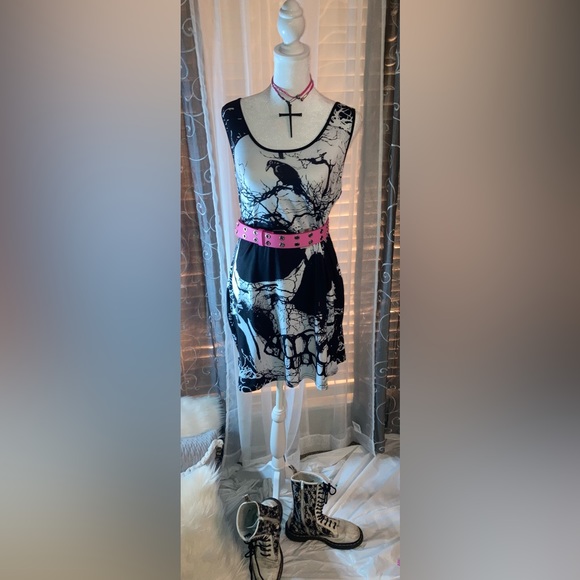 Misslook SKULL and Raven Black and white Tank top midi length dress plus size 3X - Picture 13 of 16